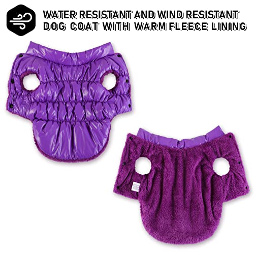 AOFITEE Dog Coat, Waterproof Dog Jacket, Winter Dog Coats for Small Dogs, Fleece Dog Snowsuit Warm Dog Puffer Jacket, Cozy Pet Winter Vest, Dog Cold Weather Coats for Small Medium Dogs, Purple, XL