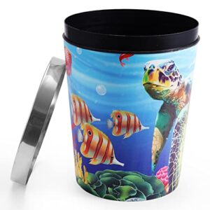 Sea Turtle Trash Can, 12 Liter/2.6 Gallon PU Leather Trash Cans, Garbage Can with Press Ring, Decoration Waste Paper Basket, Container Trash Bin for Ocean Room, Children's Bedroom, Home, Office