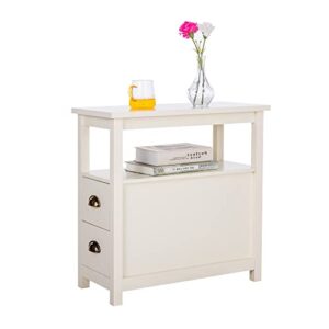 hera's palace small end table with storage, white nightstand with drawer, sturdy and durable, narrow side table for bedroom, living room, office, sofa
