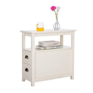 HERA'S PALACE Small End Table with Storage, White Nightstand with Drawer, Sturdy and Durable, Narrow Side Table for Bedroom, Living Room, Office, Sofa