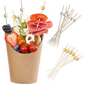hxycnna [50 cups + 200 picks] charcuterie cups with cocktail picks, disposable french fries cups, 14 oz french fry holder kraft paper cups, french fry paper snack cups