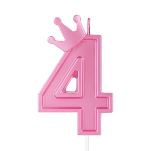 3inch birthday number candle, 3d candle cake topper with crown cake numeral candles number candles for birthday anniversary parties (pink; 4)
