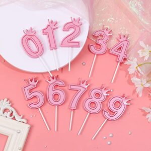 3inch Birthday Number Candle, 3D Candle Cake Topper with Crown Cake Numeral Candles Number Candles for Birthday Anniversary Parties (Pink; 4)