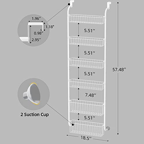 Egepon Over the Door Pantry Organizer Rack, 6-Tier Baskets Organization and Storage, Heavy-Duty Metal Shelf Hanging Door Spice Rack for Kitchen Pantry Bathroom, White