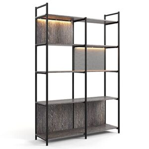 linsy home 5 tiers bookshelf with led light remote control 69.5'' tall book shelf wide with 10 storage shelves, free standing display shelf with wood board & metal frame for living room, home office