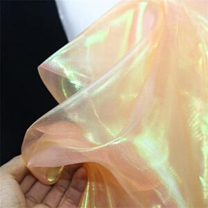 3 yard iridescent holographic gauze fabric,magic rainbow laser gradient organza lace fabric for wedding dress,curtain background,party decor,diy supplies (magic orange)