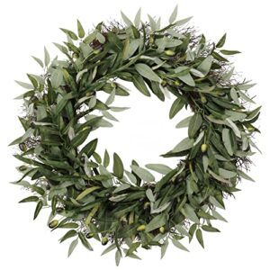 softflame 24 inch artificial wreath green leaves wreath olive branch greenery wreath, perfect for home office indoor decoration