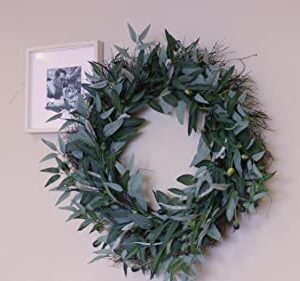 SOFTFLAME 24 inch Artificial Wreath Green Leaves Wreath Olive Branch Greenery Wreath, Perfect for Home Office Indoor Decoration