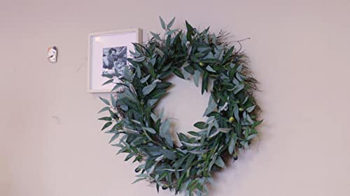 SOFTFLAME 24 inch Artificial Wreath Green Leaves Wreath Olive Branch Greenery Wreath, Perfect for Home Office Indoor Decoration