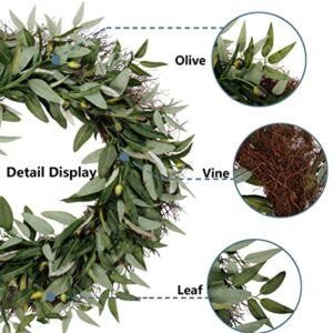 SOFTFLAME 24 inch Artificial Wreath Green Leaves Wreath Olive Branch Greenery Wreath, Perfect for Home Office Indoor Decoration