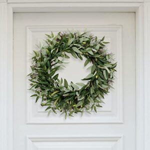 SOFTFLAME 24 inch Artificial Wreath Green Leaves Wreath Olive Branch Greenery Wreath, Perfect for Home Office Indoor Decoration