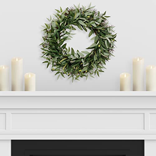 SOFTFLAME 24 inch Artificial Wreath Green Leaves Wreath Olive Branch Greenery Wreath, Perfect for Home Office Indoor Decoration