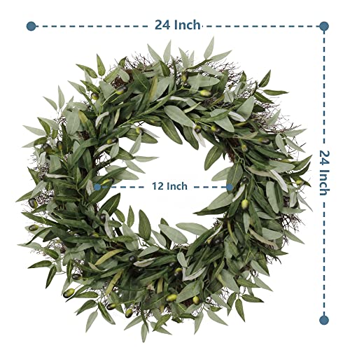 SOFTFLAME 24 inch Artificial Wreath Green Leaves Wreath Olive Branch Greenery Wreath, Perfect for Home Office Indoor Decoration