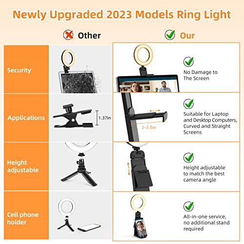 Ring Light for Computer Laptop,Video Conference Lighting kit for Zoom Meetings,5" Small Led Selfie Light Portable Ring Light with Stand,Cell Phone Holder Desktop Ring Light for Skype Call Black