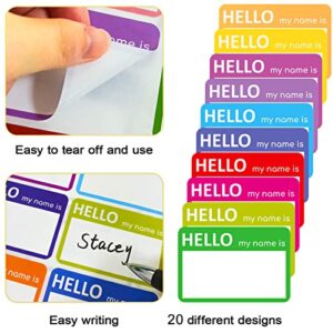 200 Pcs Name Tag Stickers (Hello My Name is) Name Stickers Self-Adhesive Name Badge Name Labels Colorful Name Tags for Clothes, School, Office, Party, Teachers, Kids, Adults