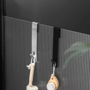 Extended Shower Door Hooks 7-inch, Over Door Hooks for Bathroom Frameless Glass Shower Door,Heavy Duty Rack Hooks, Stainless Steel Towel Hooks,for Robe 2 Pack (Black)