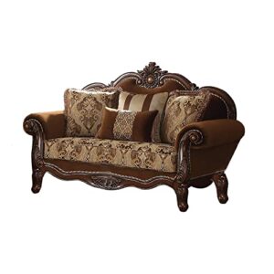 simple relax cherry oak fabric upholstered wooden loveseat with rolled arms