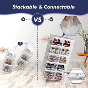 GONAT Large Shoe Organizers, 12 Pack Boxes Clear Plastic Stackable, Dust-Proof For Closet, Good Replacement For Shoe Rack, Under Bed, White.