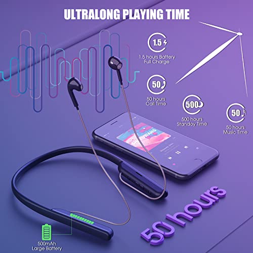 MGGZXR Wireless Neckband Earbuds with TF Card Slot,50 Hour Bluetooth Headphones Long Battery Life Earphones Bluetooth Headset Neck Built-in Noise Cancelling Mic Waterproof for Workout,Running,Driving