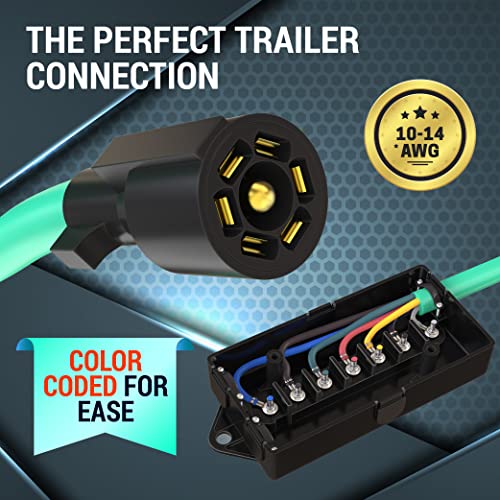 LATCH.IT Trailer Wiring Harness Kit | 8 Foot 7 Way Trailer Cord with Junction Box Bundle | Trailer Junction Box | Color-Coded Trailer Wire kit for Convenience | Durable 10-14 AWG Copper Wires!