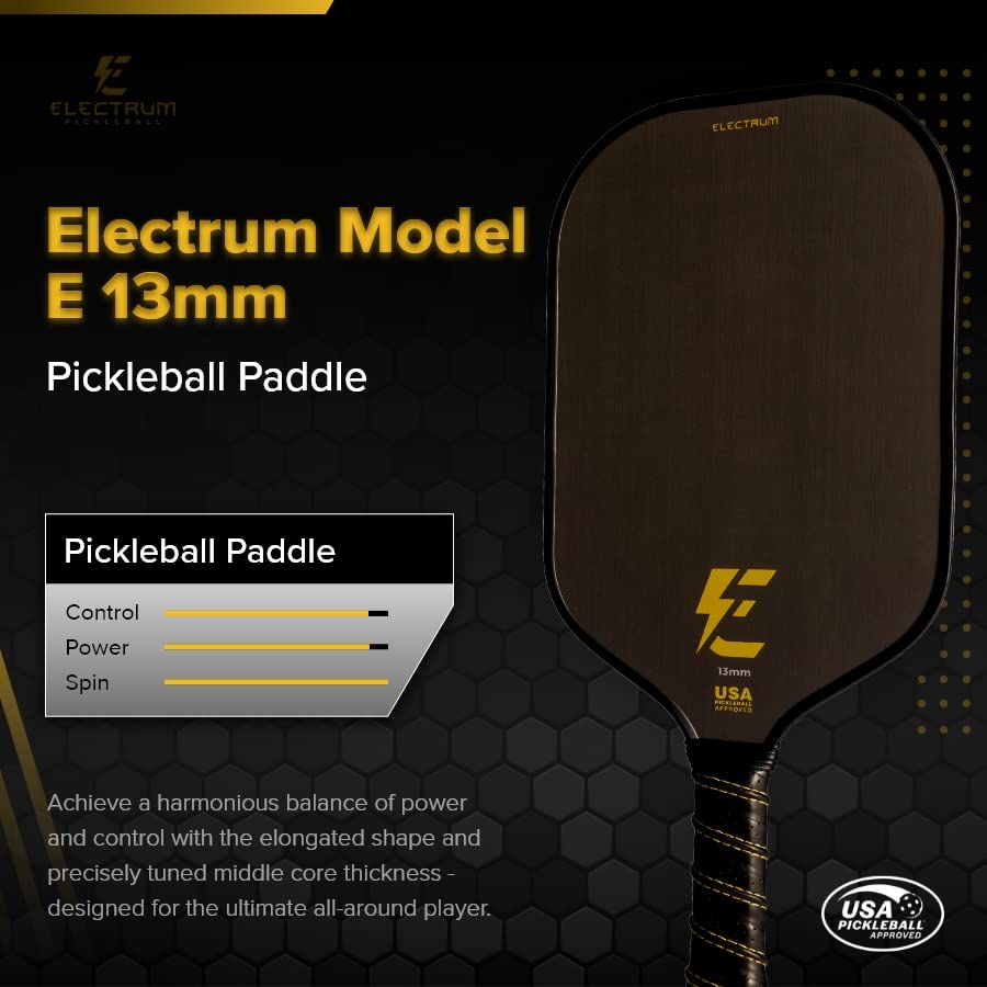 Electrum Model E 13mm Pickleball Paddle USAPA Approved | Carbon Fiber Surface | Polypropylene Honeycomb Core | Paddle for Spin and Power