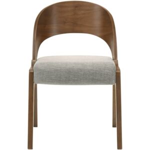 Meridian Furniture Woodson Collection Mid-Century Modern Dining Chair, Linen Textured Polyester Fabric, Walnut Veneer, Wood Legs, Set of 2, 19.88" W x 23.03" D x 30.20" H, Grey