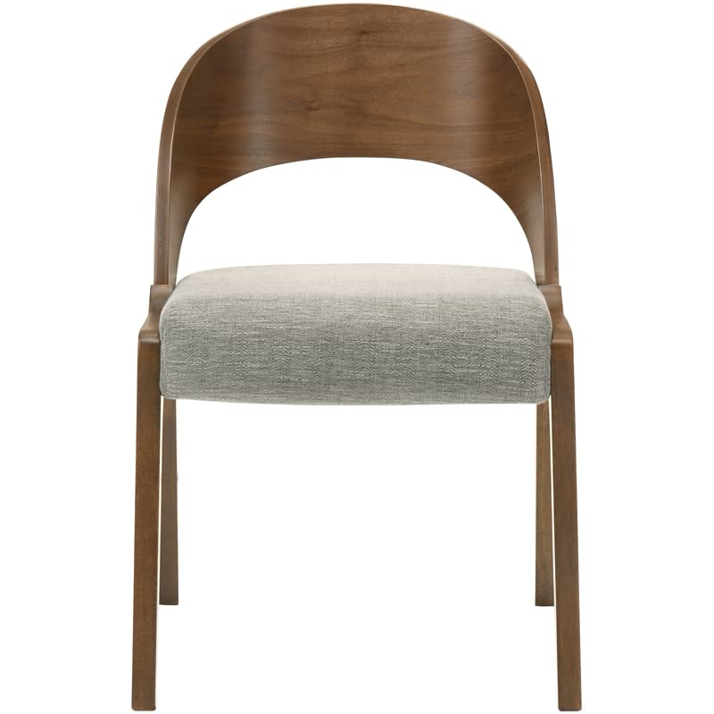 Meridian Furniture Woodson Collection Mid-Century Modern Dining Chair, Linen Textured Polyester Fabric, Walnut Veneer, Wood Legs, Set of 2, 19.88" W x 23.03" D x 30.20" H, Grey