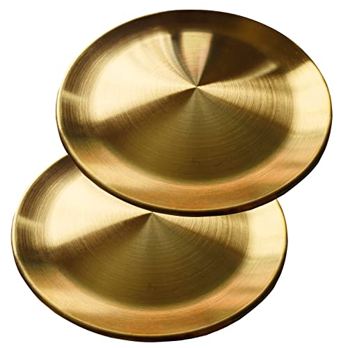 CrafArcher Round Tray Decorative Tray Storage Organizer Stainless Steel 7.9 inches, 2 Packs (Gold Plated)