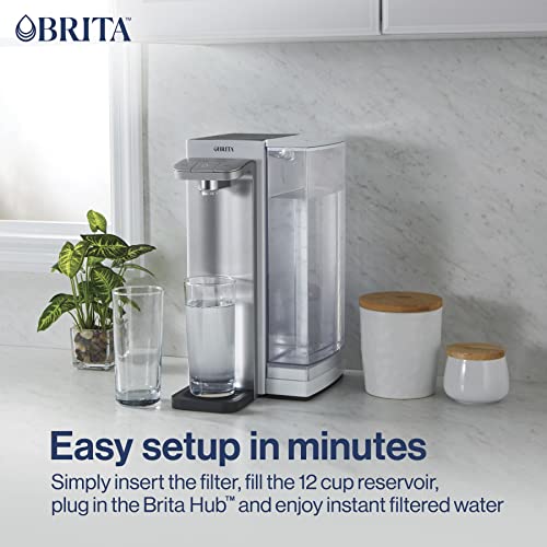 Brita Hub Instant Powerful Countertop Water Filter System, 12 Cup Water Reservoir, Includes 6 Month Carbon Block Filter, White, 87340