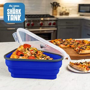 PIZZA PACK The Perfect Reusable Pizza Storage Container with 5 Microwavable Serving Trays - BPA-Free Adjustable Pizza Slice Container to Organize & Save Space, Blue 2pk