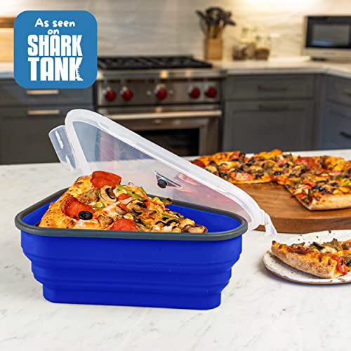 PIZZA PACK The Perfect Reusable Pizza Storage Container with 5 Microwavable Serving Trays - BPA-Free Adjustable Pizza Slice Container to Organize & Save Space, Blue 2pk