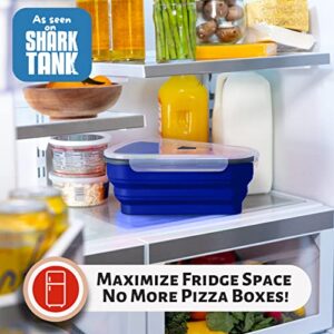 PIZZA PACK The Perfect Reusable Pizza Storage Container with 5 Microwavable Serving Trays - BPA-Free Adjustable Pizza Slice Container to Organize & Save Space, Blue 2pk