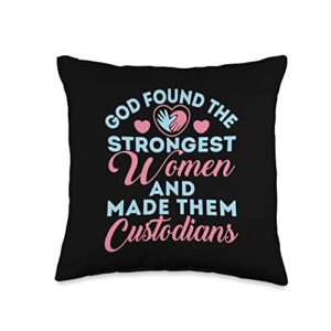 cool custodian gifts for women custodian cute god found the strongest women throw pillow, 16x16, multicolor