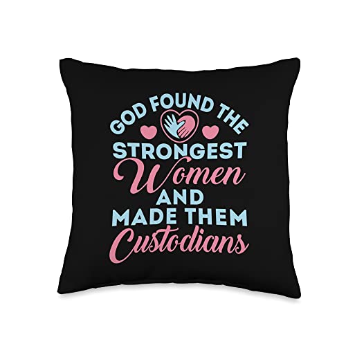 Cool Custodian Gifts for Women Custodian Cute God Found The Strongest Women Throw Pillow, 16x16, Multicolor