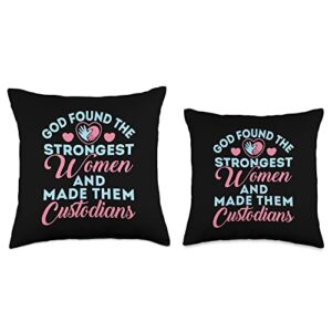 Cool Custodian Gifts for Women Custodian Cute God Found The Strongest Women Throw Pillow, 16x16, Multicolor