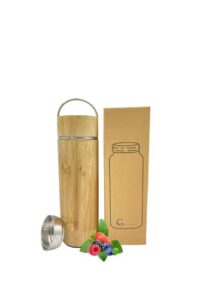 greenlively organic bamboo stainless steel bottle detachable tea filter eco friendly-vegan-organic-leak proof-non slip lid- travel thermos-insulated thermos-bpa free and phalate free- (16.2)