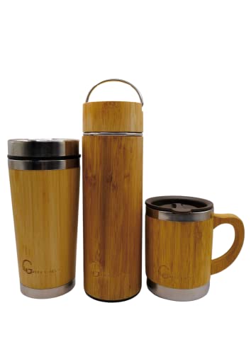 Greenlively Organic Bamboo Stainless Steel Bottle Detachable Tea Filter Eco Friendly-Vegan-Organic-Leak Proof-Non Slip Lid- Travel Thermos-Insulated Thermos-BPA Free And Phalate Free- (16.2)