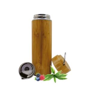 Greenlively Organic Bamboo Stainless Steel Bottle Detachable Tea Filter Eco Friendly-Vegan-Organic-Leak Proof-Non Slip Lid- Travel Thermos-Insulated Thermos-BPA Free And Phalate Free- (16.2)