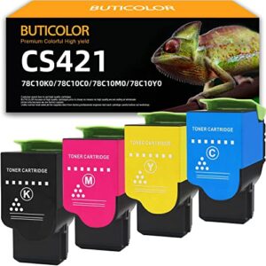 cs421 cs521 remanufactured toner cartridge 78c10k0 78c10c0 78c10m0 78c10y0 replacement for lexmark cs421 cx421 cs421dn cx421adn cs521 cs521dn printers(4-pack)