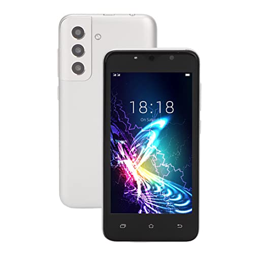 Unlocked Cell Phone, 4.5in White Mobile Phone for Smart Phone 4GB RAM 32GB ROM Dual SIM Phone, MTK6889 Deca Core, 5MP 13MP Camera, 4950mAh Battery