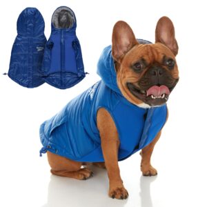 reebok dog puffer jacket - waterproof dog vest with hoodie, dog winter clothes for small, medium, and large dogs, premium windproof dog snow jacket perfect for cold weather, comes with leash hole