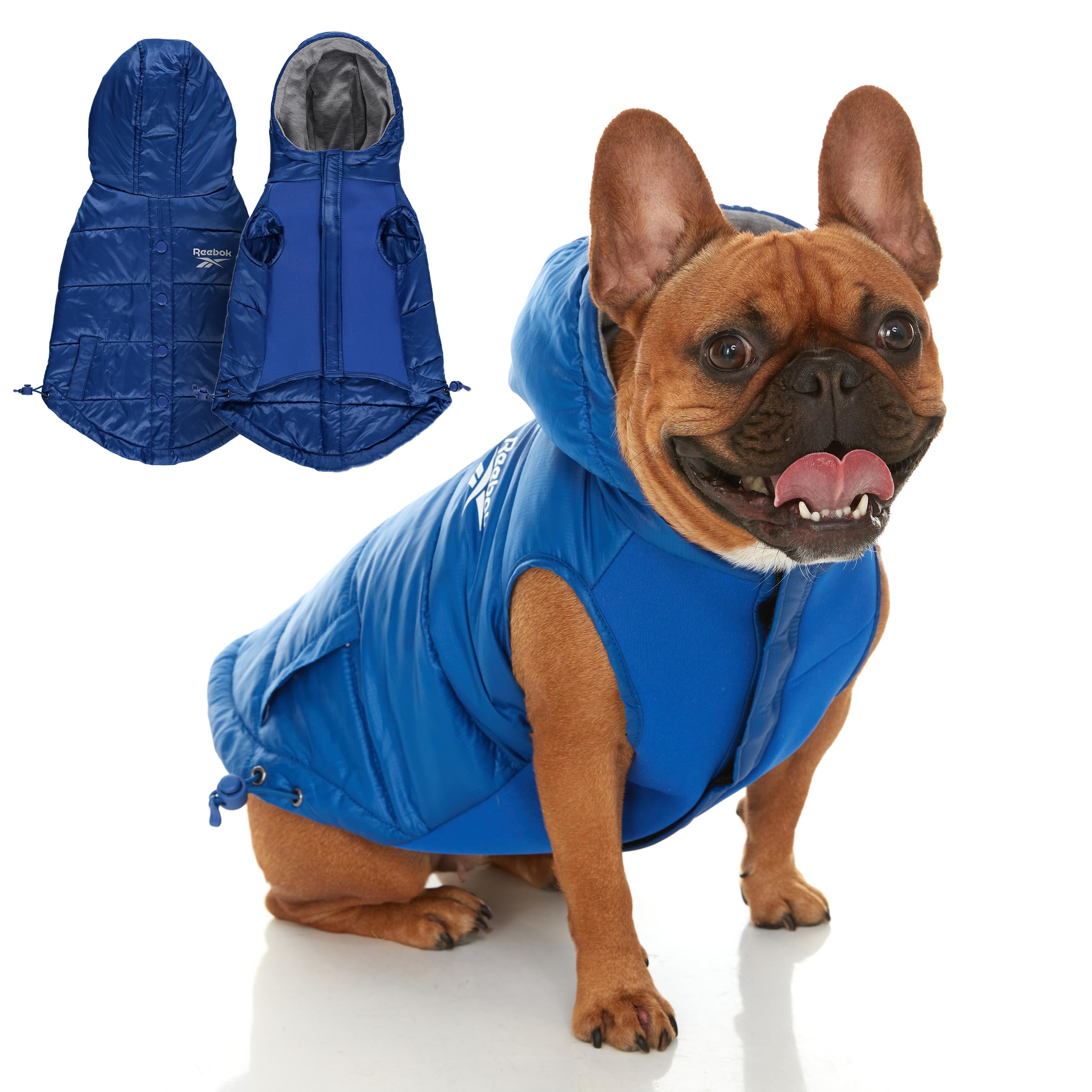 Reebok Dog Puffer Jacket - Waterproof Dog Vest with Hoodie, Dog Winter Clothes for Small, Medium, and Large Dogs, Premium Windproof Dog Snow Jacket Perfect for Cold Weather, Comes with Leash Hole