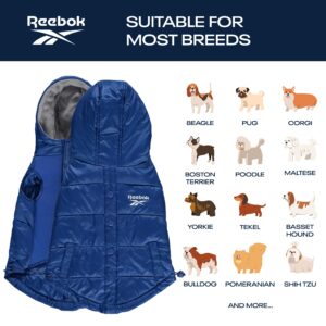 Reebok Dog Puffer Jacket - Waterproof Dog Vest with Hoodie, Dog Winter Clothes for Small, Medium, and Large Dogs, Premium Windproof Dog Snow Jacket Perfect for Cold Weather, Comes with Leash Hole