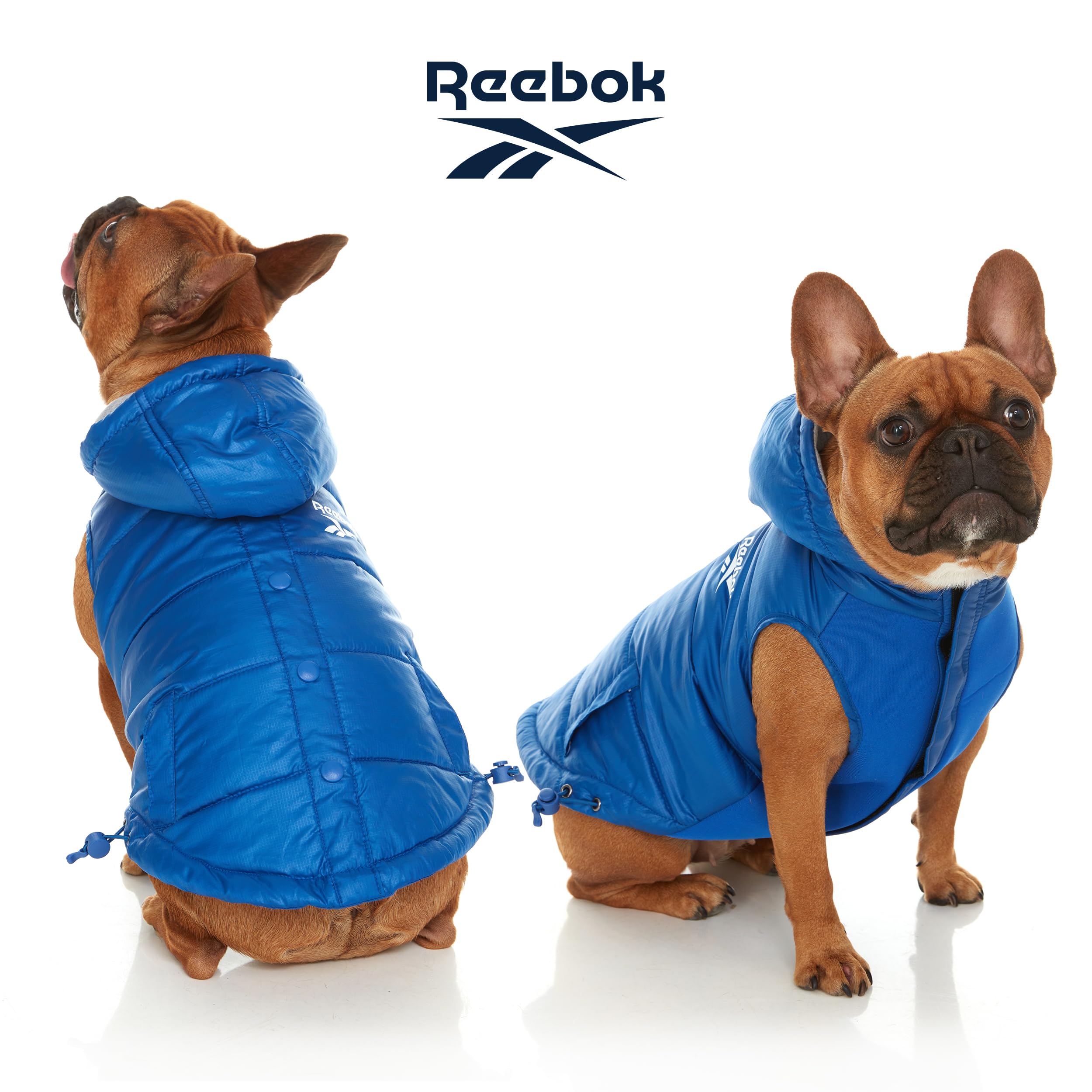 Reebok Dog Puffer Jacket - Waterproof Dog Vest with Hoodie, Dog Winter Clothes for Small, Medium, and Large Dogs, Premium Windproof Dog Snow Jacket Perfect for Cold Weather, Comes with Leash Hole