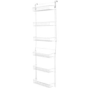lavish home powder coated steel closet organizer, 6-tier shelves, over the door pantry organizer, with adhesive hooks, white