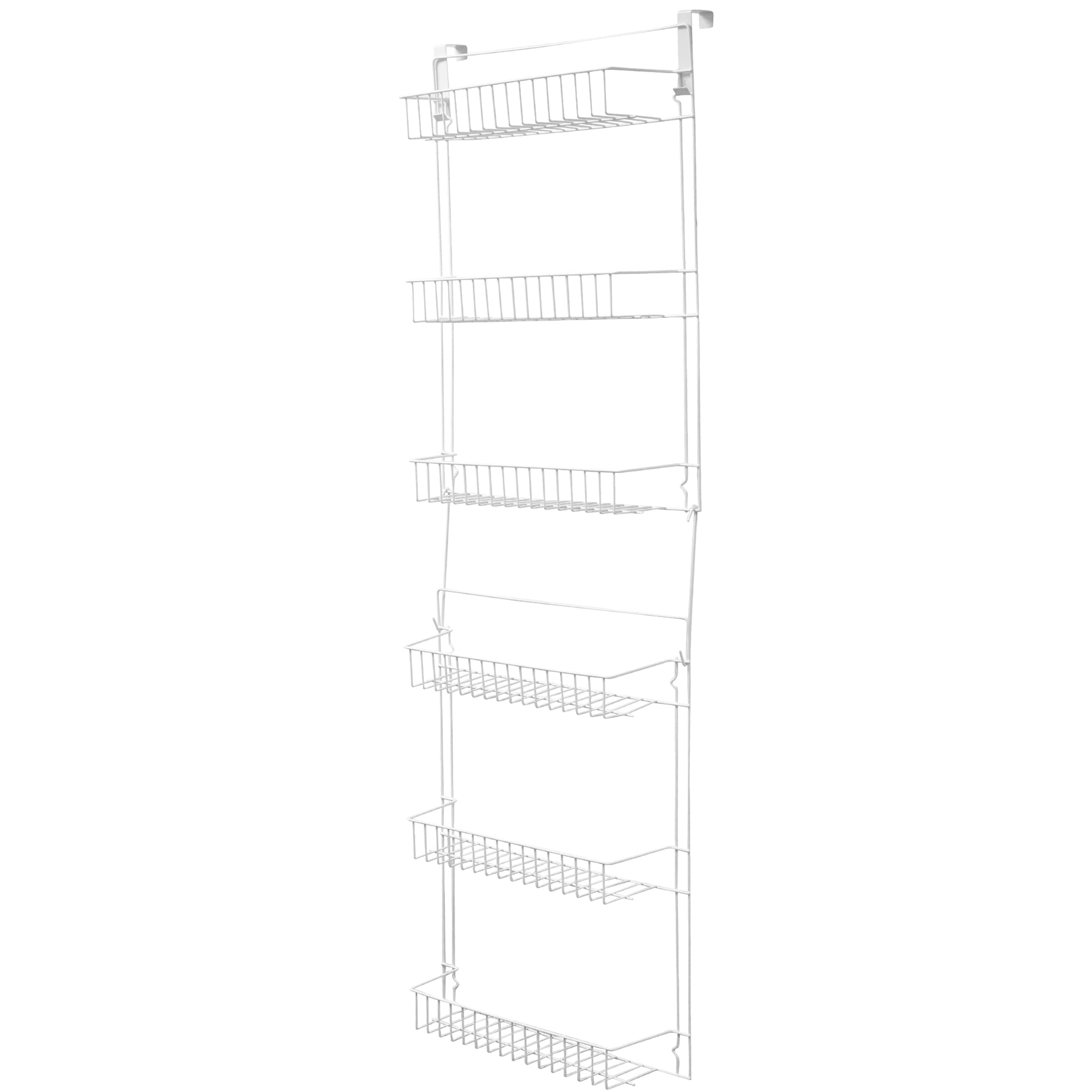 Lavish Home Powder Coated Steel Closet Organizer, 6-Tier Shelves, Over the Door Pantry Organizer, with Adhesive Hooks, White