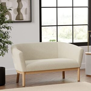 mid-century curved back loveseat sofa - 57.5" - luxury and comfortable home decor for offices, living rooms, and bedrooms - solid wood legs and breathable fabric cushions (ivory)
