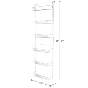 Lavish Home Powder Coated Steel Closet Organizer, 6-Tier Shelves, Over the Door Pantry Organizer, with Adhesive Hooks, White