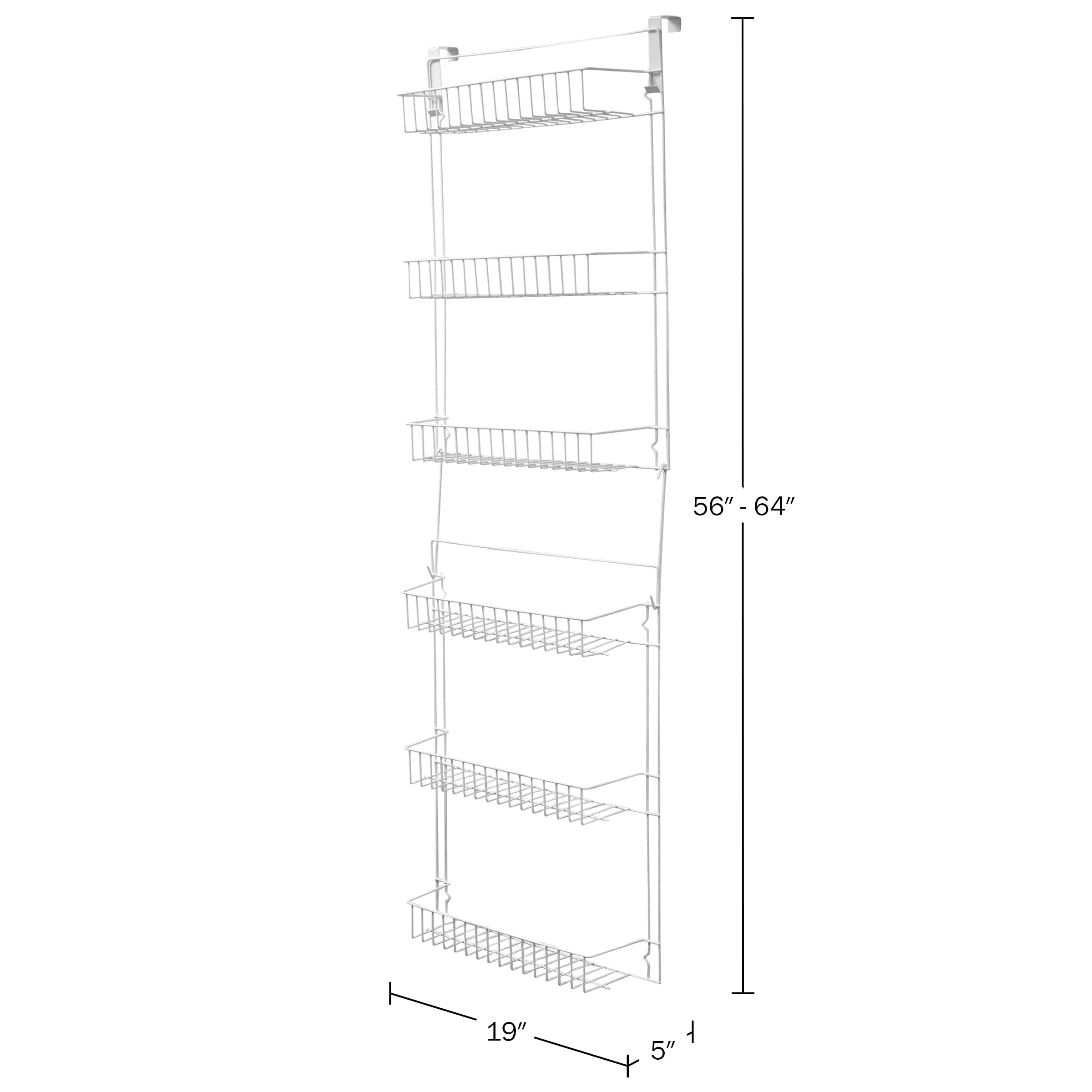 Lavish Home Powder Coated Steel Closet Organizer, 6-Tier Shelves, Over the Door Pantry Organizer, with Adhesive Hooks, White