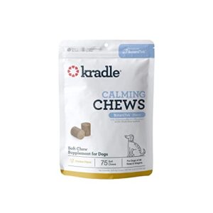 kradle calming chews, daily calming aid for dogs | 75 chicken flavor soft dog calming chews | relief for separation anxiety, thunder, fireworks, and car rides with botanitek calming formula